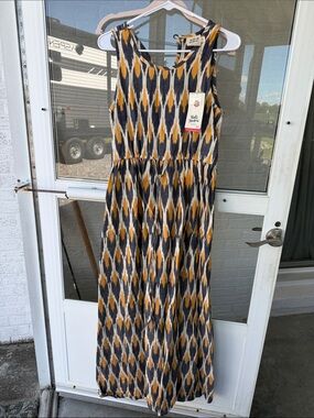 Mata Traders Mustard and Gray Ikat Maxi Dress